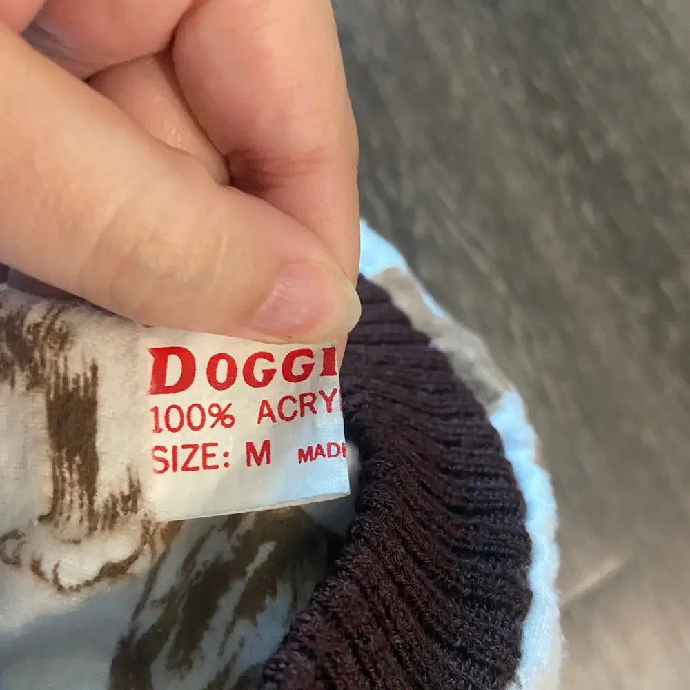 Doggie Duds Size Medium Brown & Cream Dog Print 100% Acrylic Collared Sweater
